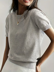 Knitted top gray short sleeves front view