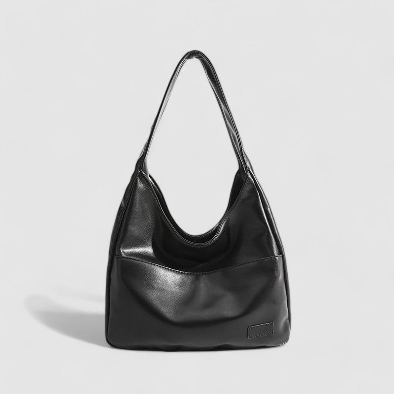Black leather slouchy shoulder bag front view