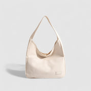 Beige leather slouchy shoulder bag front view