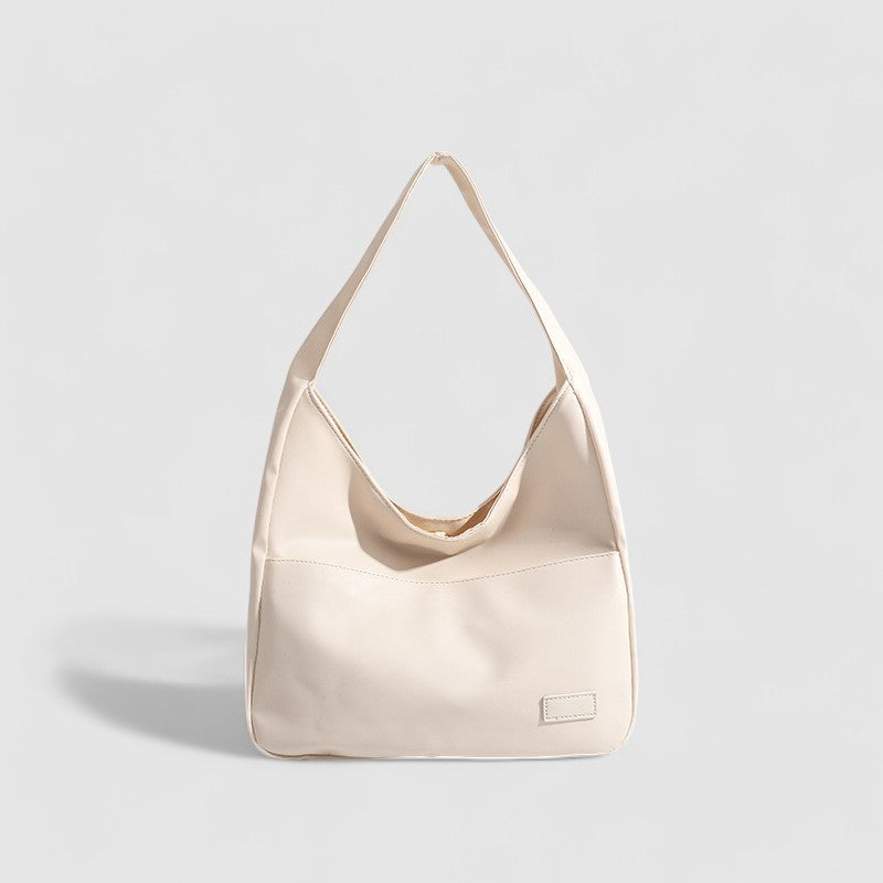 Beige leather slouchy shoulder bag front view