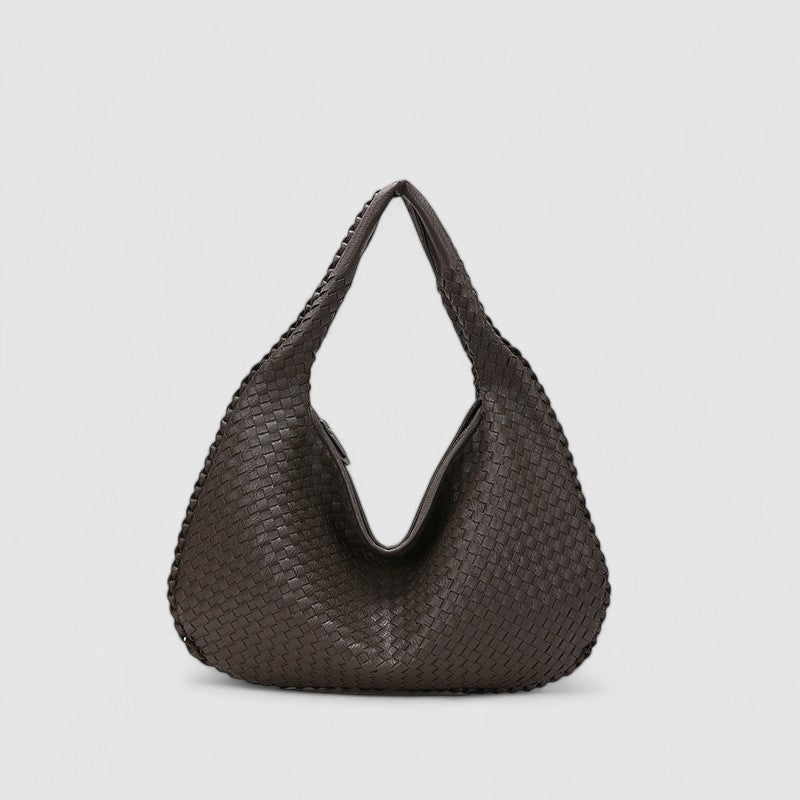 Dark gray woven hobo bag front view