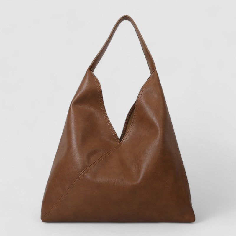 Tan vegan leather shoulder bag front view
