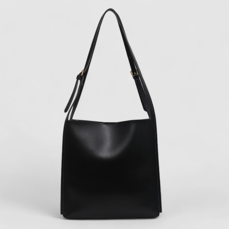 Black leather shoulder bag front view