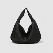 Black woven hobo bag front view