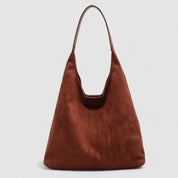 Copper suede hobo bag front view