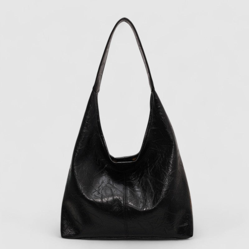 Black leather hobo bag front view
