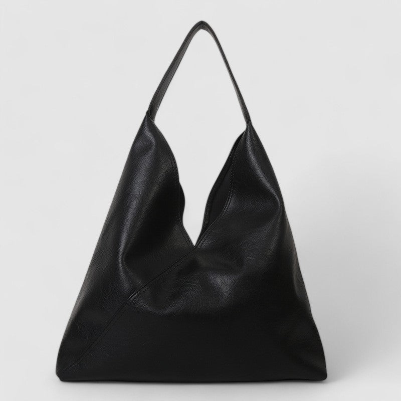 Black vegan leather shoulder bag front view