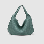 Light blue woven hobo bag front view