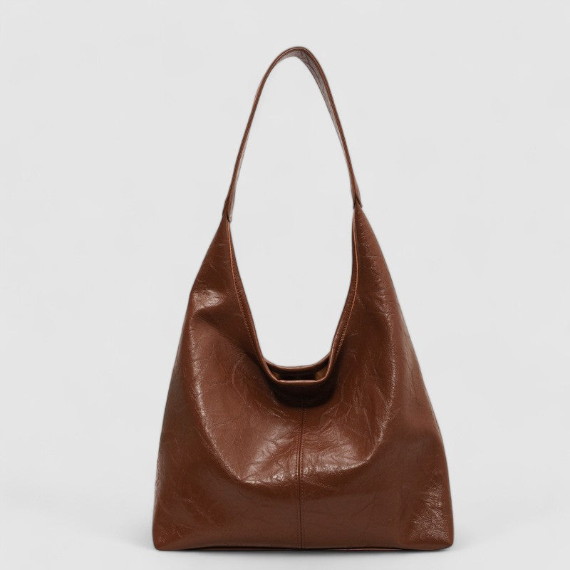 Brown leather hobo bag front view