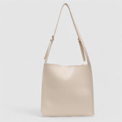 Beige leather shoulder bag front view