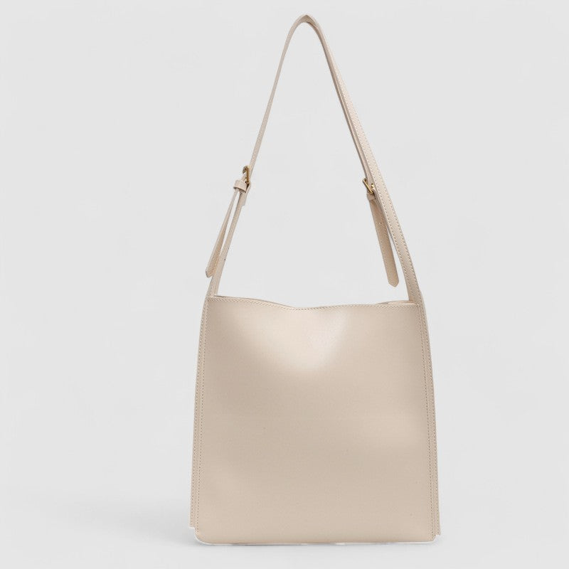 Beige leather shoulder bag front view