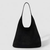 Black suede hobo bag front view