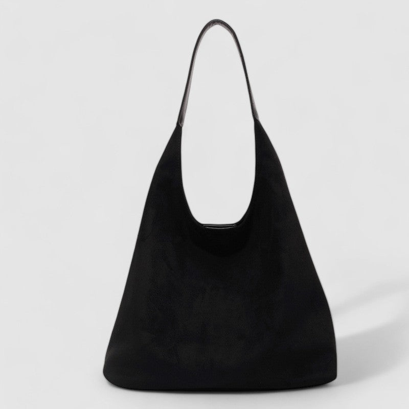Black suede hobo bag front view