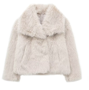 Winterjas beige fluweelachtig materiaal front view