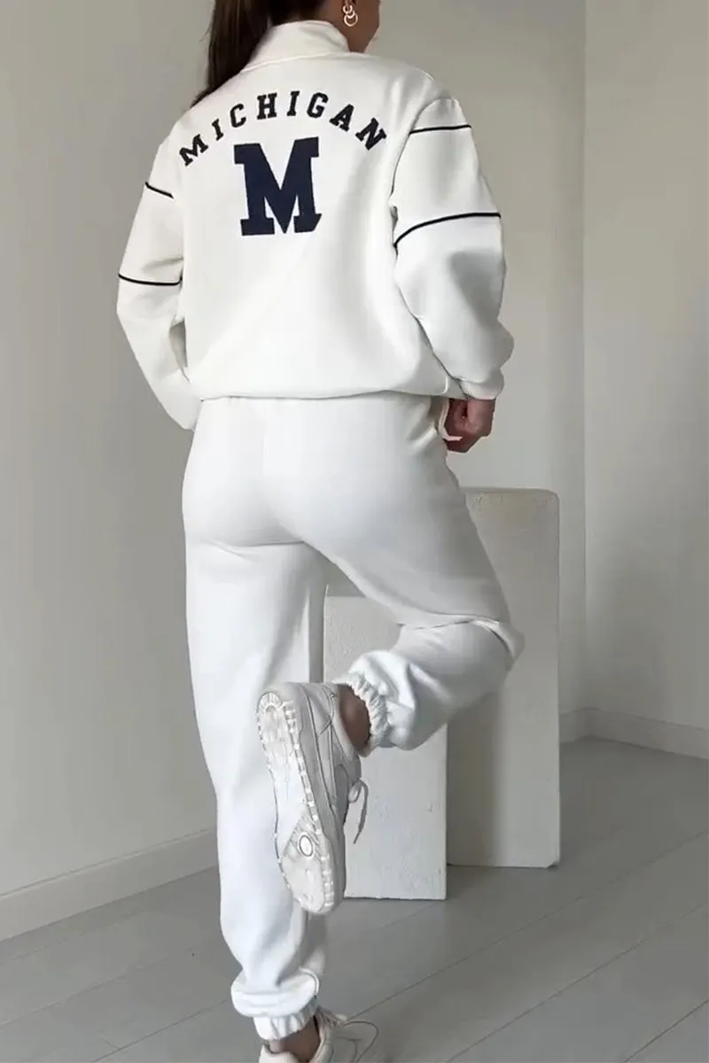 White half-zip tracksuit with black stripes back view