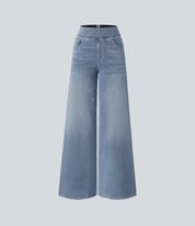 Wide-leg denim pants light blue isolated front view