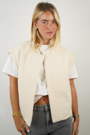 Vest dames licht beige fluweelachtig stof vooraanzicht