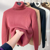 Dames trui met hoge hals roze en andere kleuren detail shot
