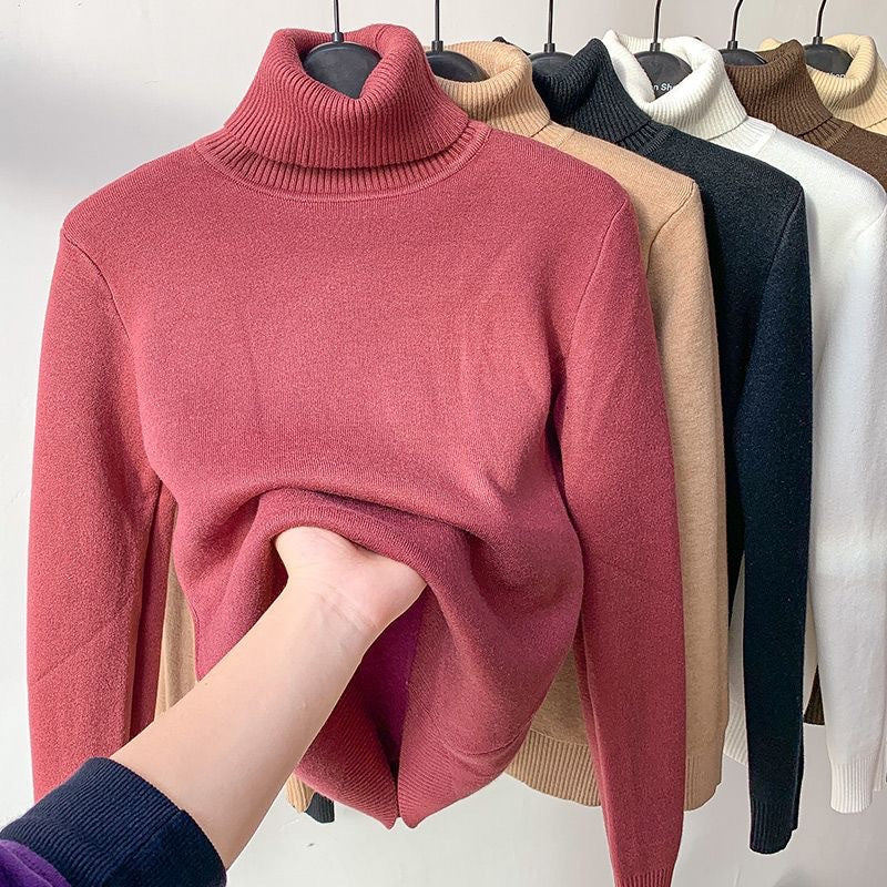 Dames trui met hoge hals roze en andere kleuren detail shot