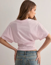 Pink crop top with dolman sleeves back view
