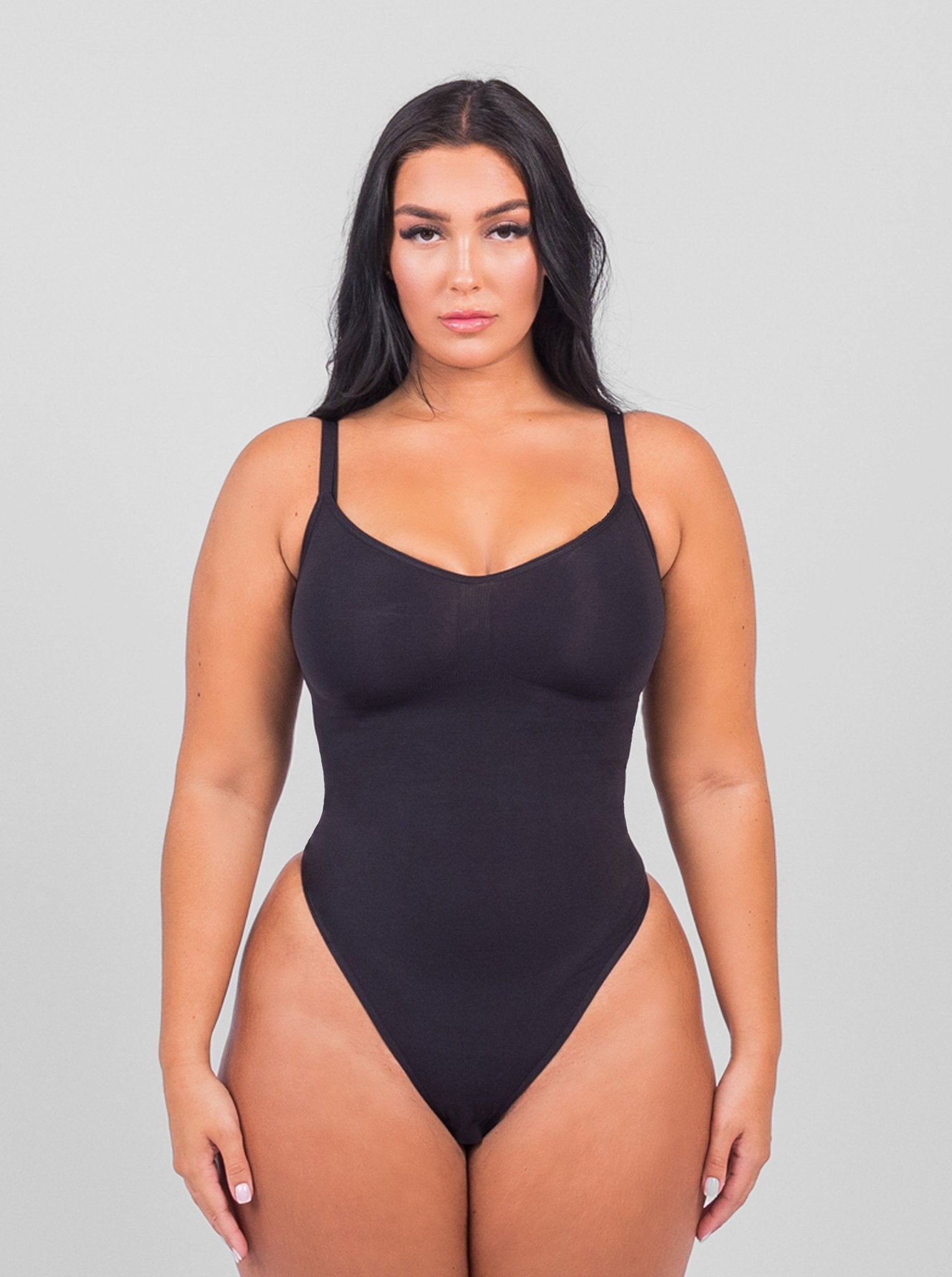 Black shaping bodysuit front view standing pose