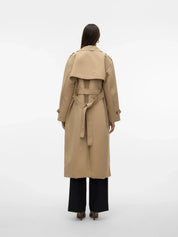 Trenchcoat beige met riem rugzijde