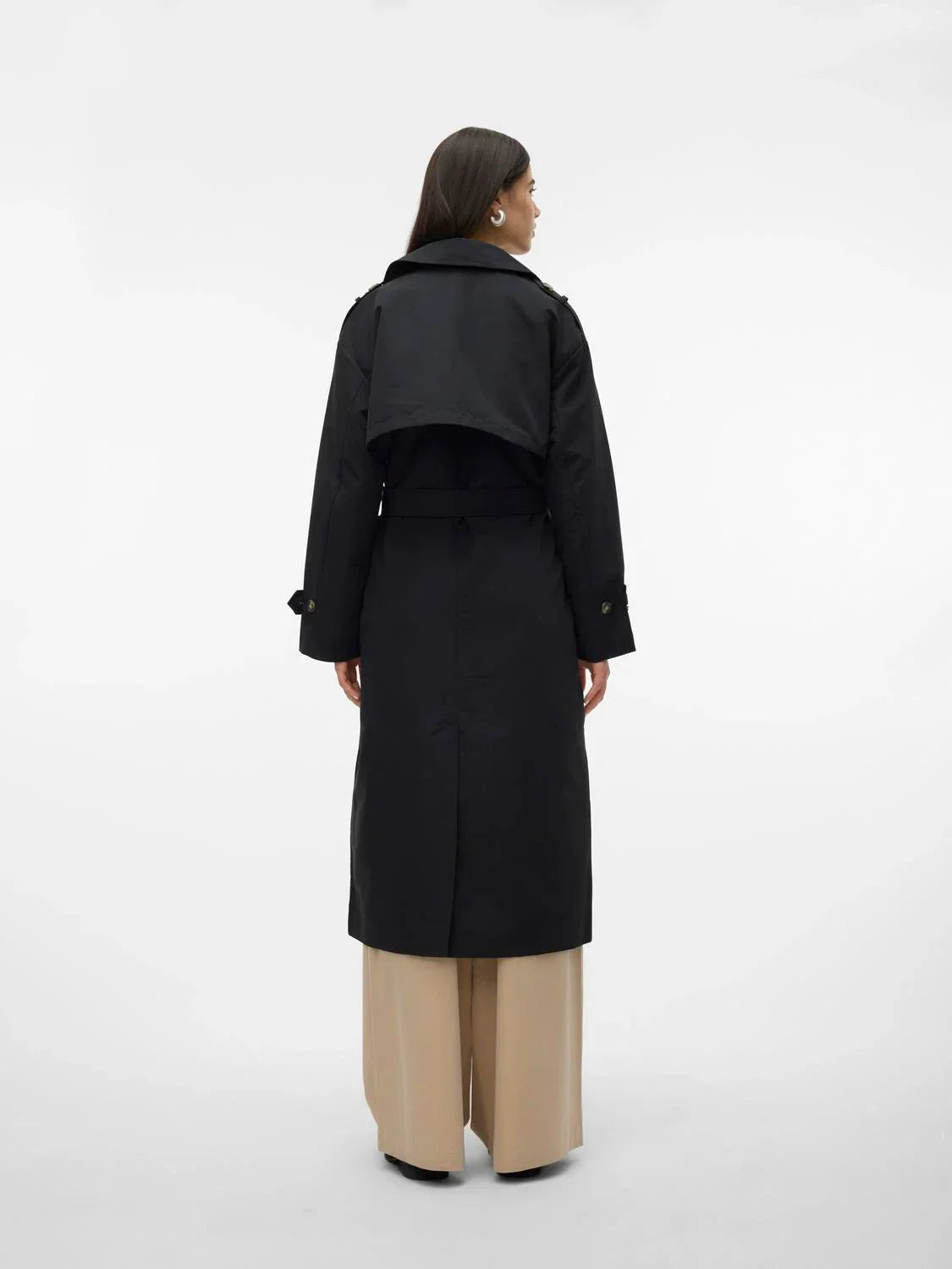 Dames trenchcoat zwart met riem rugzijde