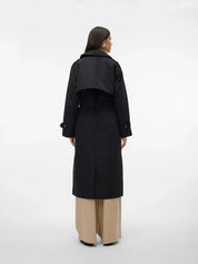 Dames trenchcoat zwart met riem rugzijde