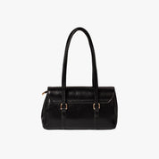 Black vegan leather shoulder bag back view