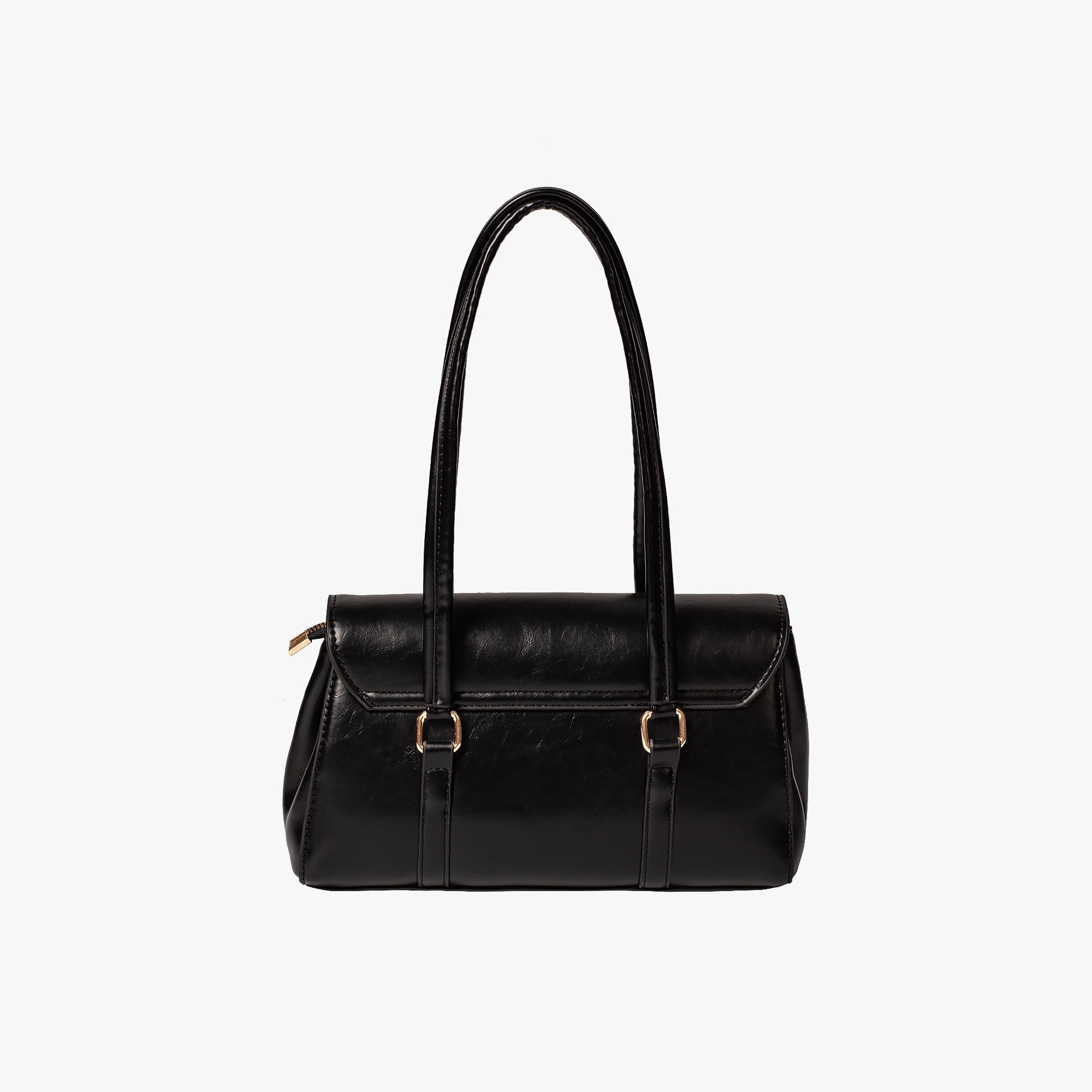Black vegan leather shoulder bag back view