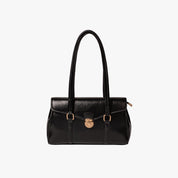 Black vegan leather shoulder bag front view