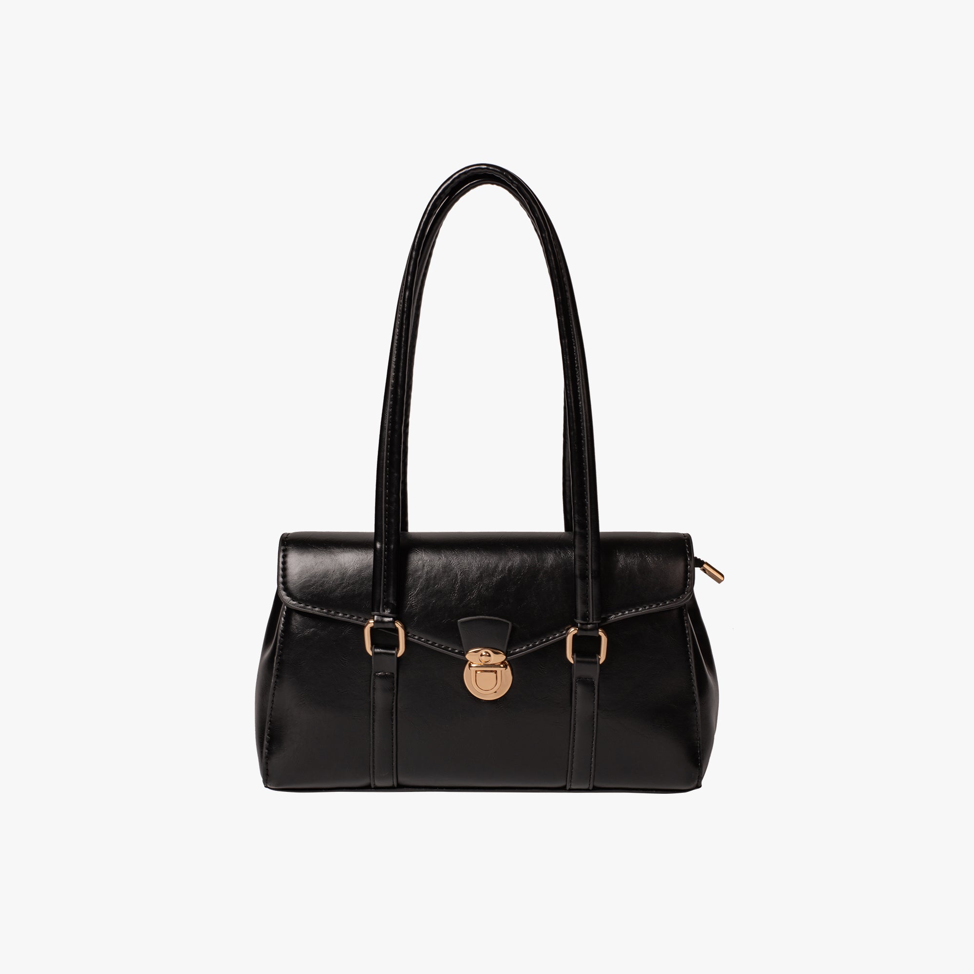 Black vegan leather shoulder bag front view