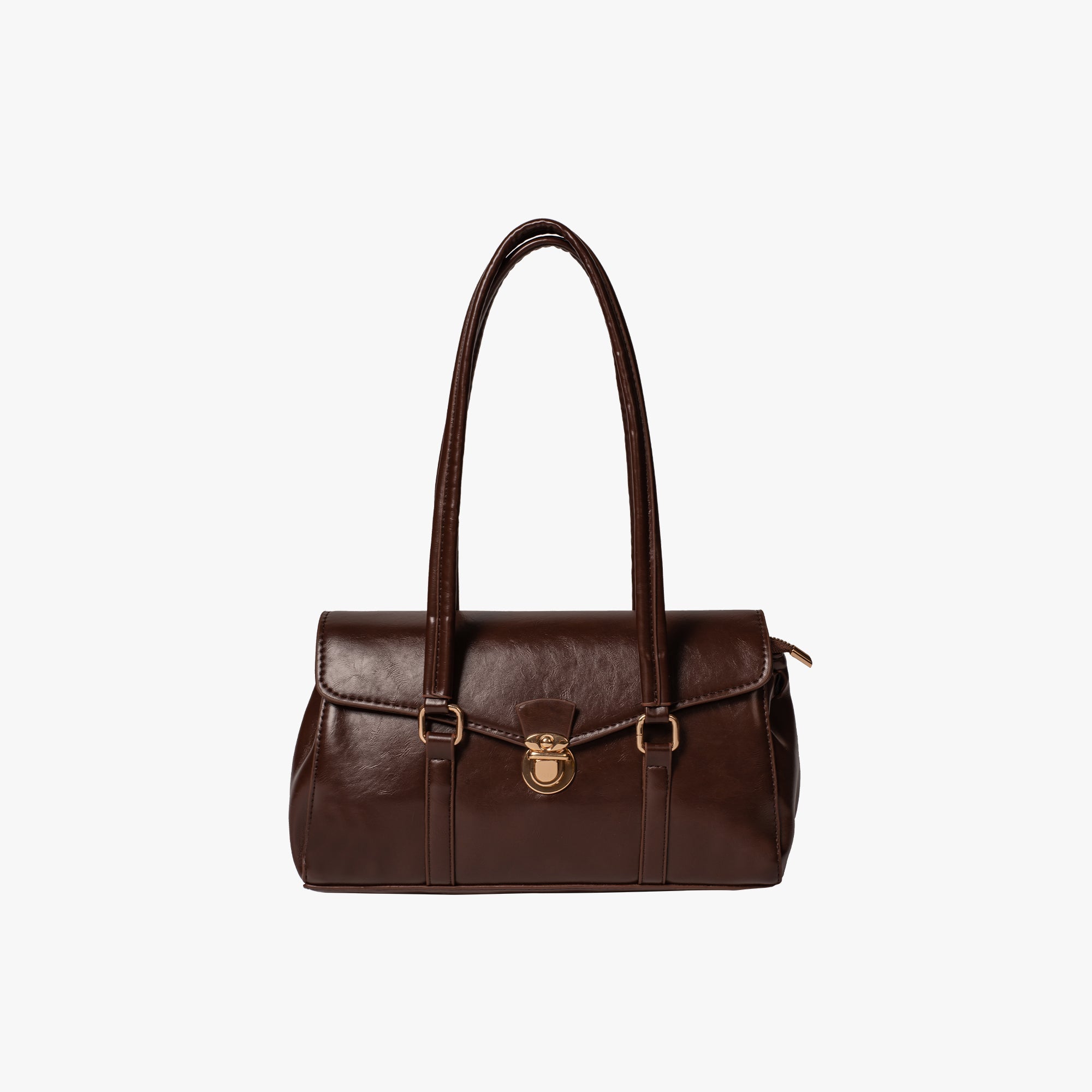Beige vegan leather shoulder bag on white background