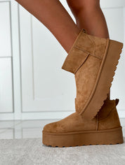 Leren dameslaarzen bruin comfortabele vorm front view