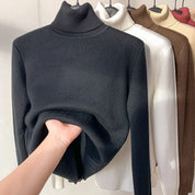 Dames trui met hoge kraag zwart fleece achterzijde