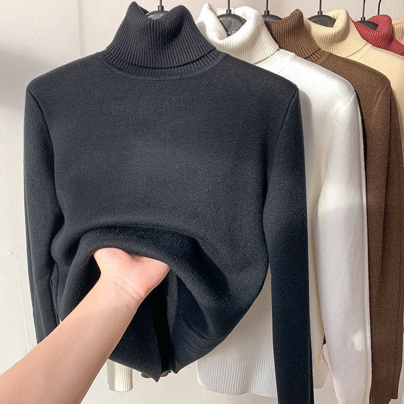 Dames trui met hoge kraag zwart fleece achterzijde