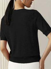 Knitted top black short sleeves back view